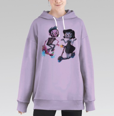 Мультяшные Зомби и Скелеты на Ховерборде и Самокате, Hoodie Long Oversize Fiolet