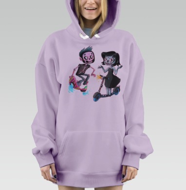 Мультяшные Зомби и Скелеты на Ховерборде и Самокате, Hoodie Mjhigh Dig Mel, Fiolet, утепленная