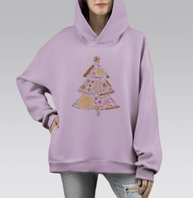 Ароматная елка, Hoodie Mono Fiolet, оверсайз, утепленная