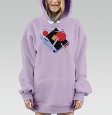 Абстрактная динамичная композиция в стиле конструктивизм, Hoodie Mjhigh Dig Mel, Fiolet, утепленная