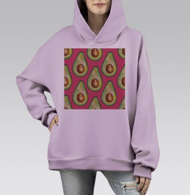 Яркий акварельный принт с авокадо на розовом фоне, Hoodie Mono Fiolet, оверсайз, утепленная