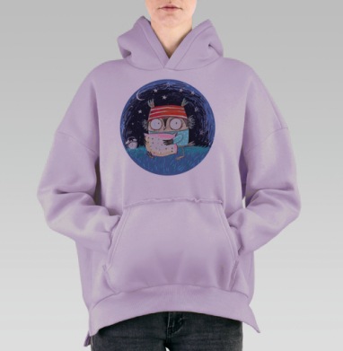 Милый совенок в ночной пижаме для сна и уюта, Hoodie Oversize Fiolet, утепленная
