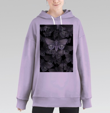 Готические мотыльки с черепами в темных тонах, Hoodie Long Oversize Fiolet