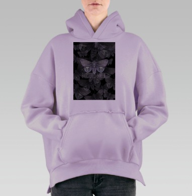 Готические мотыльки с черепами в темных тонах, Hoodie Oversize Fiolet, утепленная