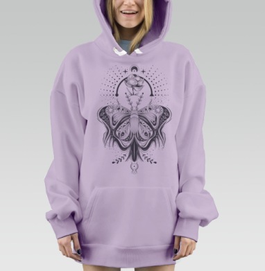 Мистическая бабочка с розой и лунным сиянием, Hoodie Mjhigh Dig Mel, Fiolet, утепленная
