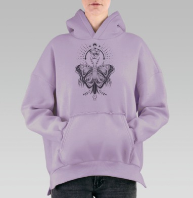 Мистическая бабочка с розой и лунным сиянием, Hoodie Oversize Fiolet, утепленная
