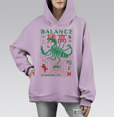 Неоновый Скорпион в Техно-Брутализме Баланса, Hoodie Mono Fiolet, оверсайз, утепленная