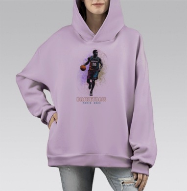 Баскетболист ведёт мяч динамичный момент Париж 2024, Hoodie Mono Fiolet, оверсайз, утепленная