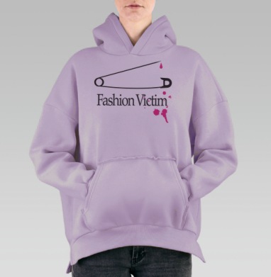 Белая английская булавка c розовыми пятнами Fashion Victim, Hoodie Oversize Fiolet, утепленная