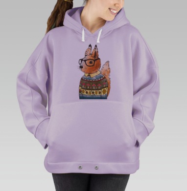 Белка-хипстер в уютном осеннем свитере, Hoodie Oversize Fiolet