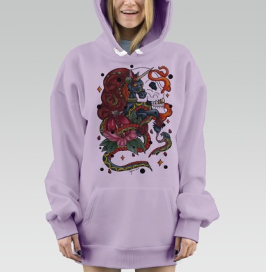 Тёмный единорог и змея в стиле неотрадишнл, Hoodie Mjhigh Dig Mel, Fiolet, утепленная