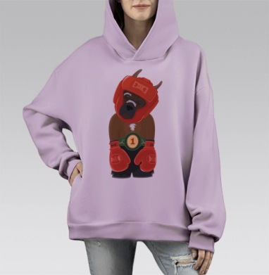 Боксёр, Hoodie Mono Fiolet, оверсайз, утепленная