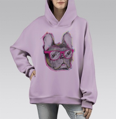 Бульдожка, Hoodie Mono Fiolet, оверсайз, утепленная