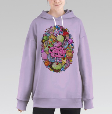 Яркое яйцо из сладостей Candy в стиле поп-арт, Hoodie Long Oversize Fiolet