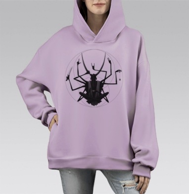 Мифическое божество в монохроме с множеством рук, Hoodie Mono Fiolet, оверсайз, утепленная