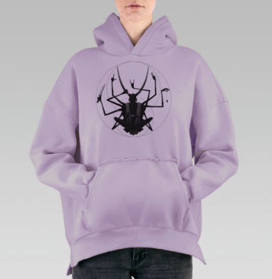 Мифическое божество в монохроме с множеством рук, Hoodie Oversize Fiolet, утепленная