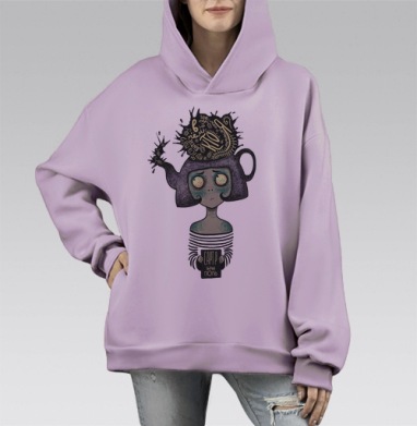 Чайнутая, Hoodie Mono Fiolet, оверсайз, утепленная