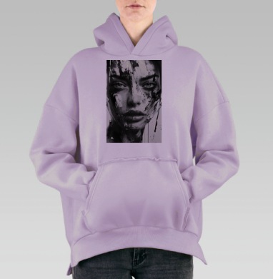 Черно белое лицо женщины с мазками краски глубина эмоций, Hoodie Oversize Fiolet, утепленная
