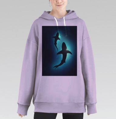 Величие двух акул в бирюзовом свете океана, Hoodie Long Oversize Fiolet