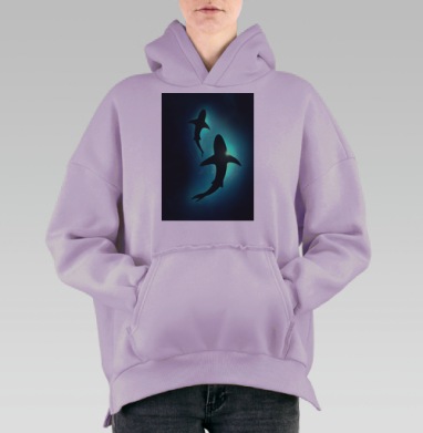 Величие двух акул в бирюзовом свете океана, Hoodie Oversize Fiolet, утепленная