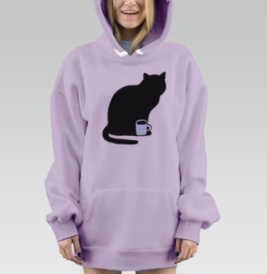 Кошка с кружкой: уют и спокойствие в доме, Hoodie Mjhigh Dig Mel, Fiolet, утепленная