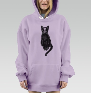 Графичное изображение кошки с черепом – мистический дизайн, Hoodie Mjhigh Dig Mel, Fiolet, утепленная