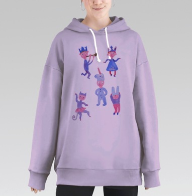 Чудесные маленькие мечтатели и акварельные сказочные персонажи, Hoodie Long Oversize Fiolet