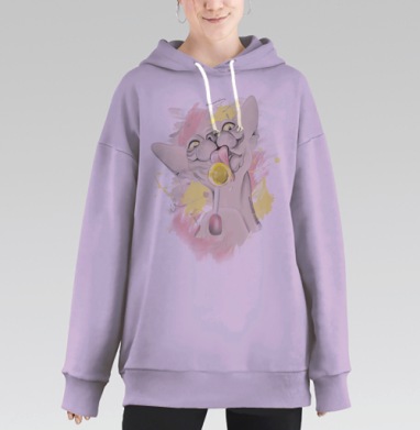 Игривый сфинкс с жёлтым леденцом, Hoodie Long Oversize Fiolet