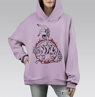 Опасная любовь: гимнастка и тигр в огненном круге, Hoodie Mono Fiolet, оверсайз, утепленная
