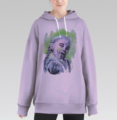 Озорная девочка с косами в динамике, Hoodie Long Oversize Fiolet