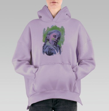 Озорная девочка с косами в динамике, Hoodie Oversize Fiolet, утепленная