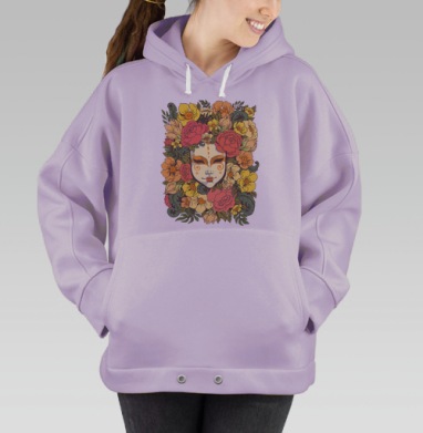 Цветочное лицо в венке из роз и желтых цветов, Hoodie Oversize Fiolet