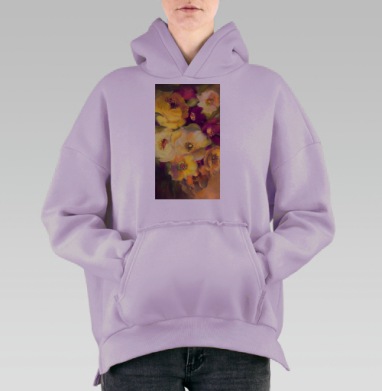 Пленительная картина цветущего сада в стиле батик, Hoodie Oversize Fiolet, утепленная