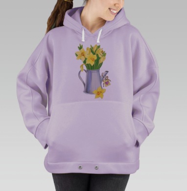Весенняя композиция: желтые нарциссы в лейке с сердцем, Hoodie Oversize Fiolet