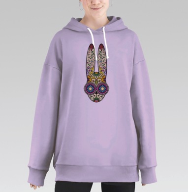 Декоративный портрет кролика в стиле сахароных черепов, Hoodie Long Oversize Fiolet