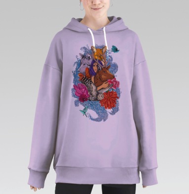Женщина с оленем: гармония природы и мистики, Hoodie Long Oversize Fiolet