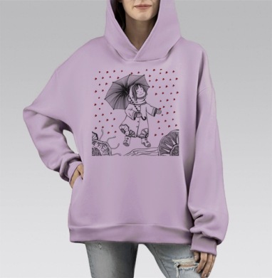 Детская игра с зонтом в дождь из сердец, Hoodie Mono Fiolet, оверсайз, утепленная