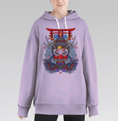 Мистический портрет девушки-ниндзя с маской Они, Hoodie Long Oversize Fiolet