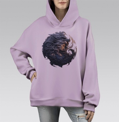 Магия единения: дракон и девушка, Hoodie Mono Fiolet, оверсайз, утепленная