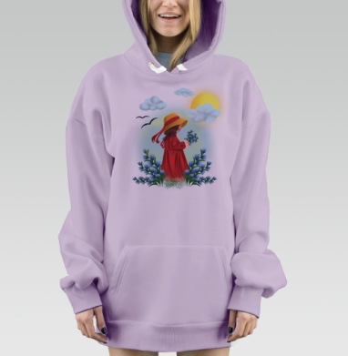 Девушка в шляпе с цветами в руке, Hoodie Mjhigh Dig Mel, Fiolet, утепленная