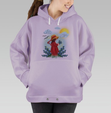Девушка в шляпе с цветами в руке, Hoodie Oversize Fiolet