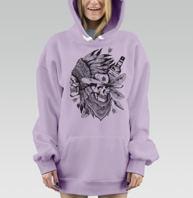 Два черепа Дикого Запада с виски и символами, Hoodie Mjhigh Dig Mel, Fiolet, утепленная