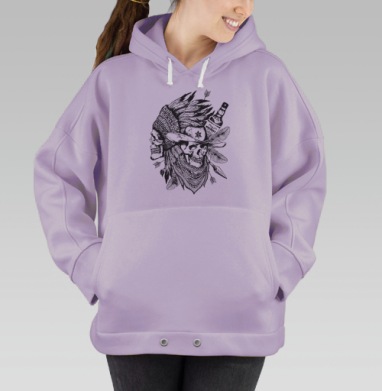 Два черепа Дикого Запада с виски и символами, Hoodie Oversize Fiolet