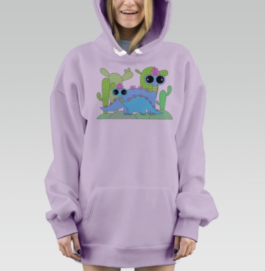 Нежные кавайные динозаврики с кактусами, Hoodie Mjhigh Dig Mel, Fiolet, утепленная