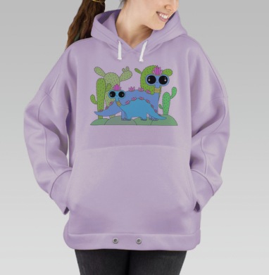 Нежные кавайные динозаврики с кактусами, Hoodie Oversize Fiolet