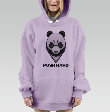 Мотивирующий принт с панды «PUSH HARD», Hoodie Mjhigh Dig Mel, Fiolet, утепленная