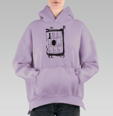 Иллюстрация «Длинношее» в наивном стиле, Hoodie Oversize Fiolet, утепленная