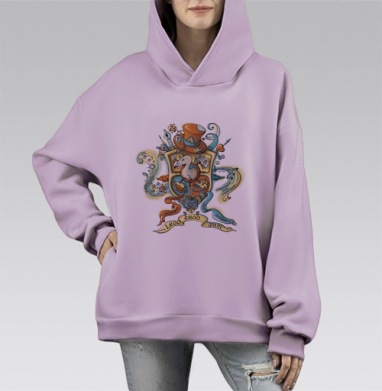 Додо - редкие птицы чтения, Hoodie Mono Fiolet, оверсайз, утепленная
