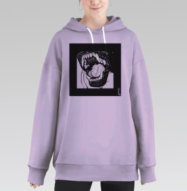 Пасть хищника с обнимающей рукой в черно-белом стиле, Hoodie Long Oversize Fiolet