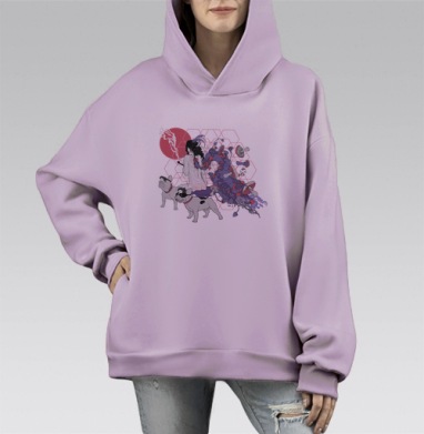 Сюрреалистичная картина с женщиной и грибным ростом, Hoodie Mono Fiolet, оверсайз, утепленная